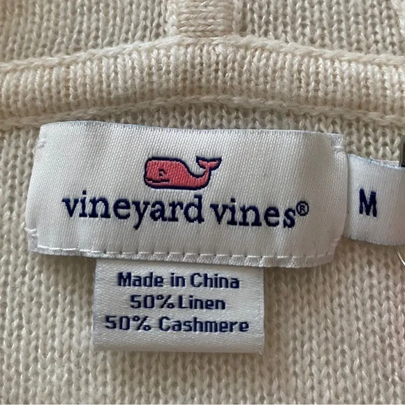 Vineyard Vines hooded sweater stripe Cashmere/Linen, SZ medium, ivory, (NWT) - Picture 11 of 14